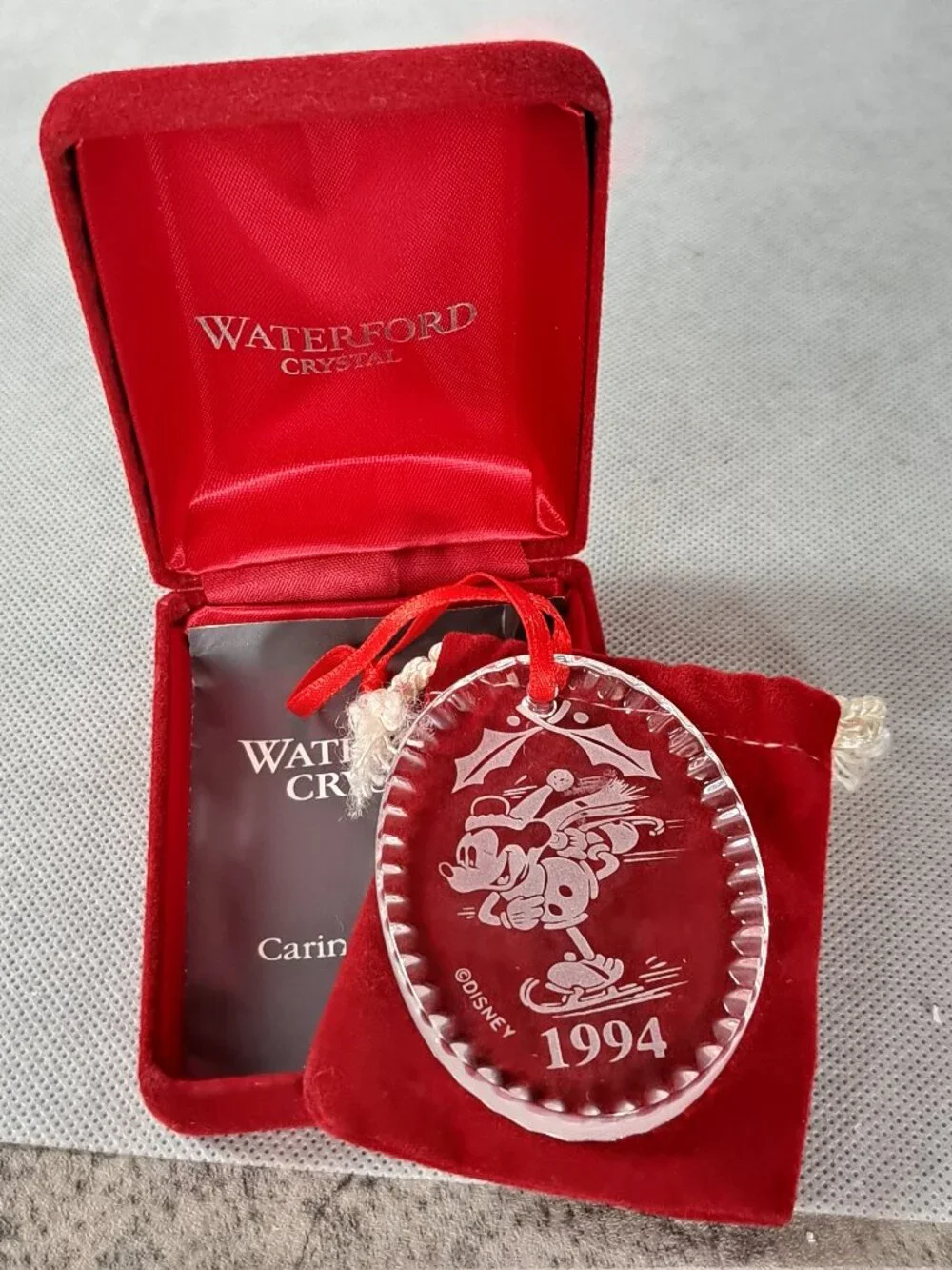 Disney Store 1994 Waterford Crystal Christmas Ornament Mickey Mouse Skating